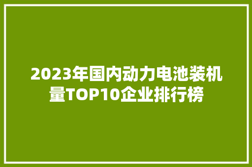 2023年国内动力电池装机量TOP10企业排行榜