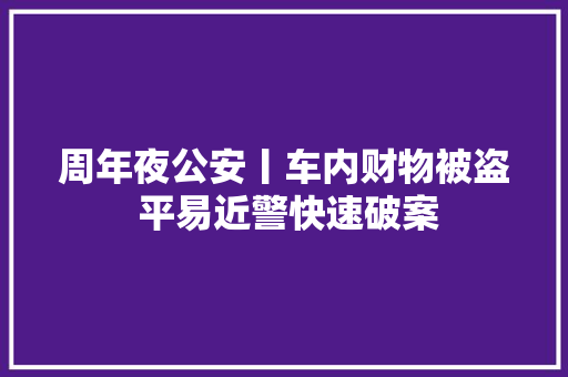 周年夜公安丨车内财物被盗 平易近警快速破案