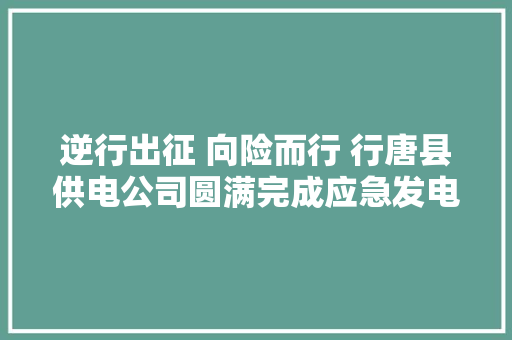 逆行出征 向险而行 行唐县供电公司圆满完成应急发电机组运输调试和电力保障责任