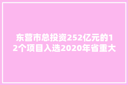 东营市总投资252亿元的12个项目入选2020年省重大年夜项目