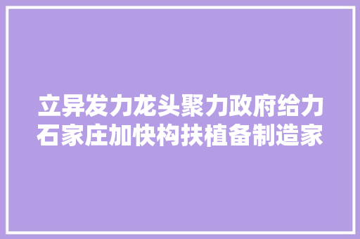 立异发力龙头聚力政府给力石家庄加快构扶植备制造家当成长集群