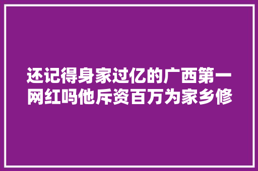 还记得身家过亿的广西第一网红吗他斥资百万为家乡修路装路灯