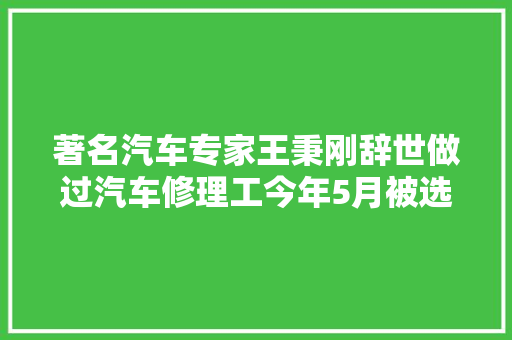 著名汽车专家王秉刚辞世做过汽车修理工今年5月被选国际欧亚科学院院士