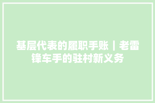 基层代表的履职手账｜老雷锋车手的驻村新义务