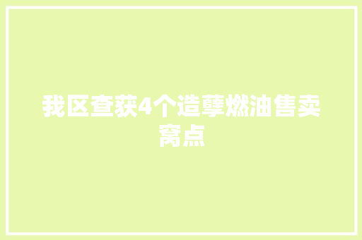 我区查获4个造孽燃油售卖窝点