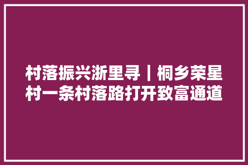 村落振兴浙里寻｜桐乡荣星村一条村落路打开致富通道