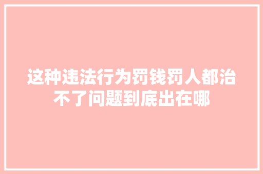 这种违法行为罚钱罚人都治不了问题到底出在哪