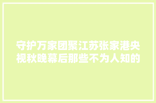 守护万家团聚江苏张家港央视秋晚幕后那些不为人知的故事