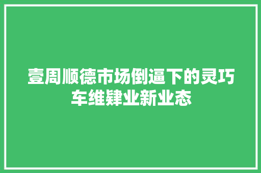 壹周顺德市场倒逼下的灵巧车维肄业新业态