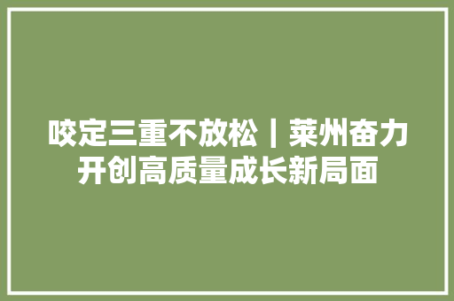 咬定三重不放松｜莱州奋力开创高质量成长新局面