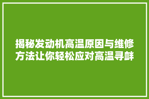 揭秘发动机高温原因与维修方法让你轻松应对高温寻衅