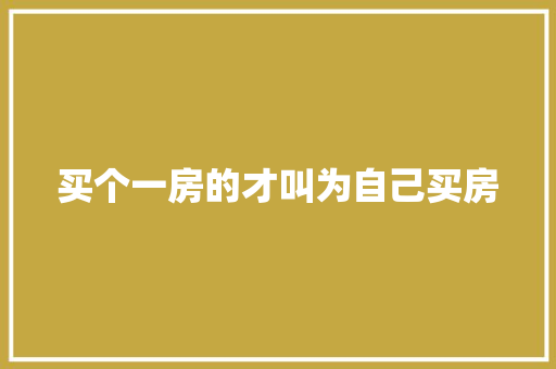 买个一房的才叫为自己买房
