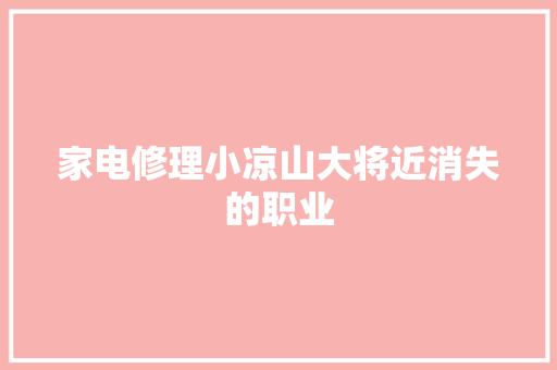 家电修理小凉山大将近消失的职业 汽车知识
