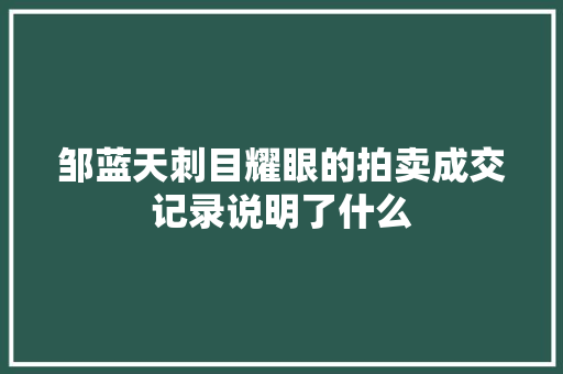 邹蓝天刺目耀眼的拍卖成交记录说明了什么 汽车知识