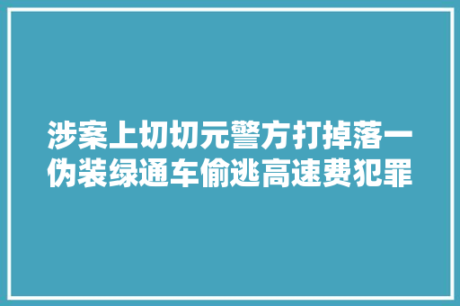 涉案上切切元警方打掉落一伪装绿通车偷逃高速费犯罪团伙