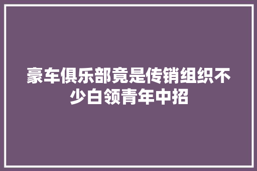 豪车俱乐部竟是传销组织不少白领青年中招