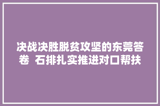 决战决胜脱贫攻坚的东莞答卷  石排扎实推进对口帮扶激发内生动力 稳定脱贫奔小康