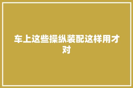 车上这些操纵装配这样用才对