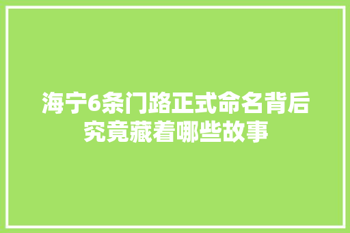 海宁6条门路正式命名背后究竟藏着哪些故事