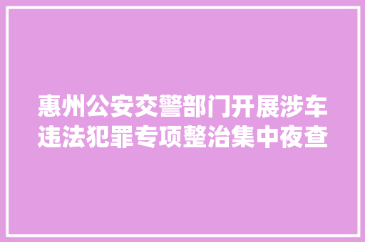 惠州公安交警部门开展涉车违法犯罪专项整治集中夜查统一行动
