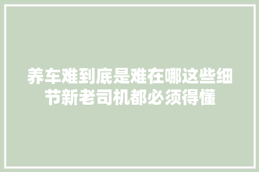 养车难到底是难在哪这些细节新老司机都必须得懂
