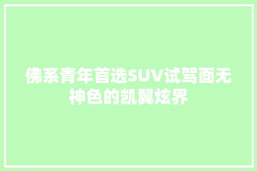 佛系青年首选SUV试驾面无神色的凯翼炫界