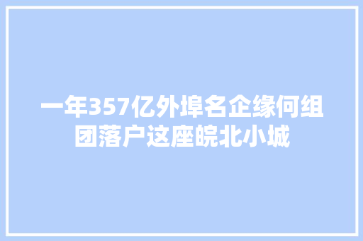一年357亿外埠名企缘何组团落户这座皖北小城