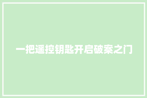 一把遥控钥匙开启破案之门