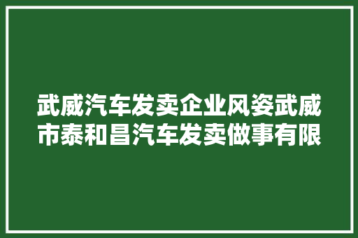 武威汽车发卖企业风姿武威市泰和昌汽车发卖做事有限公司