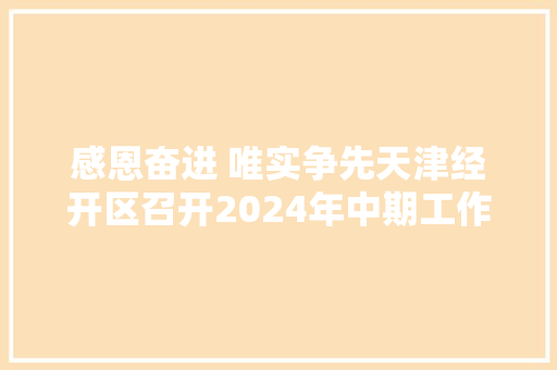感恩奋进 唯实争先天津经开区召开2024年中期工作推动会议暨上半年经济运行分析会议