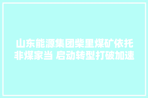 山东能源集团柴里煤矿依托非煤家当 启动转型打破加速器