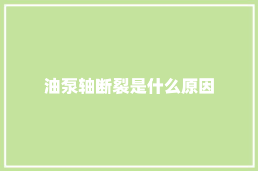 油泵轴断裂是什么原因