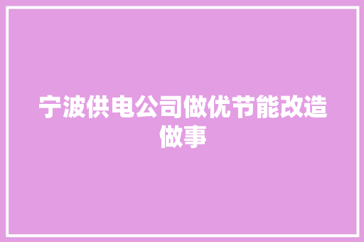 宁波供电公司做优节能改造做事