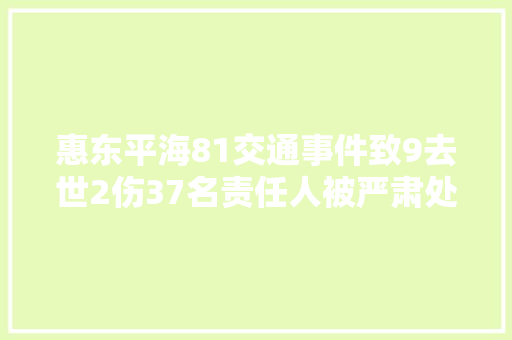 惠东平海81交通事件致9去世2伤37名责任人被严肃处理