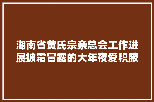 湖南省黄氏宗亲总会工作进展披霜冒露的大年夜爱积腋成裘的奉献