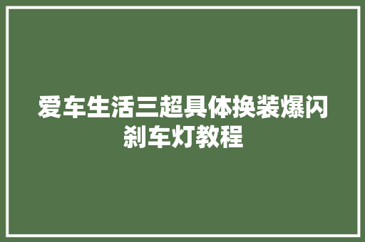 爱车生活三超具体换装爆闪刹车灯教程