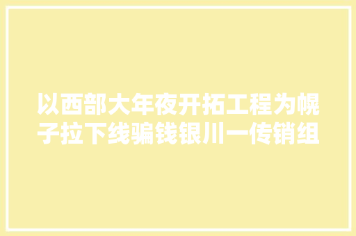 以西部大年夜开拓工程为幌子拉下线骗钱银川一传销组织大年夜头子被判刑