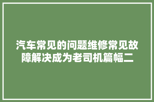 汽车常见的问题维修常见故障解决成为老司机篇幅二