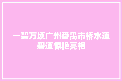一碧万顷广州番禺市桥水道碧道惊艳亮相