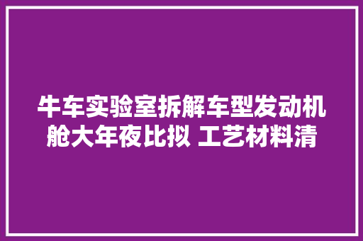 牛车实验室拆解车型发动机舱大年夜比拟 工艺材料清晰可见