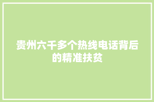 贵州六千多个热线电话背后的精准扶贫