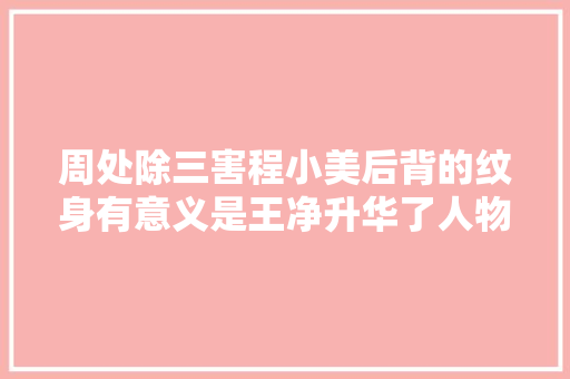 周处除三害程小美后背的纹身有意义是王净升华了人物灵魂