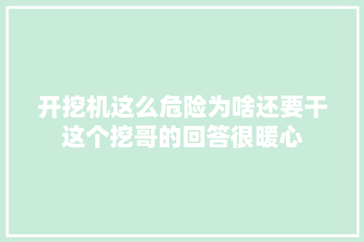 开挖机这么危险为啥还要干这个挖哥的回答很暖心