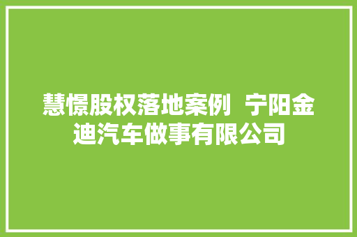 慧憬股权落地案例  宁阳金迪汽车做事有限公司