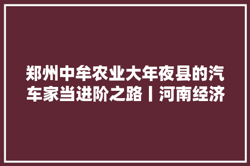 郑州中牟农业大年夜县的汽车家当进阶之路丨河南经济地舆㉘