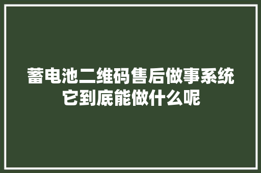 蓄电池二维码售后做事系统它到底能做什么呢