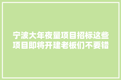 宁波大年夜量项目招标这些项目即将开建老板们不要错过