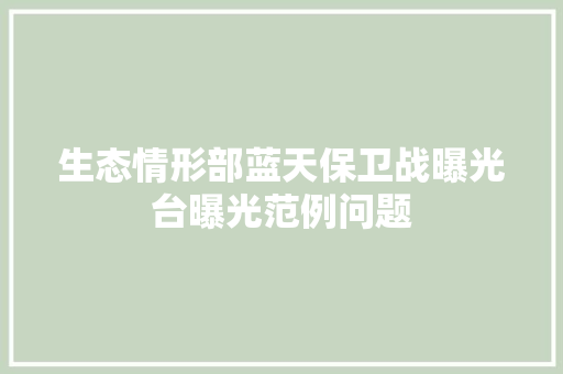 生态情形部蓝天保卫战曝光台曝光范例问题