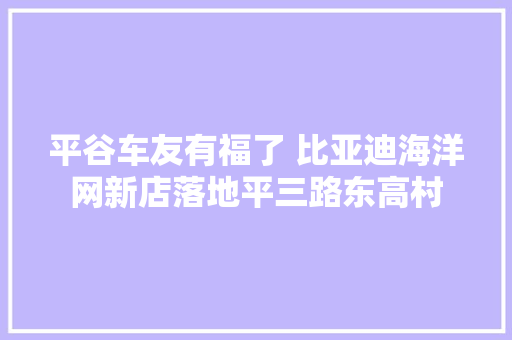 平谷车友有福了 比亚迪海洋网新店落地平三路东高村
