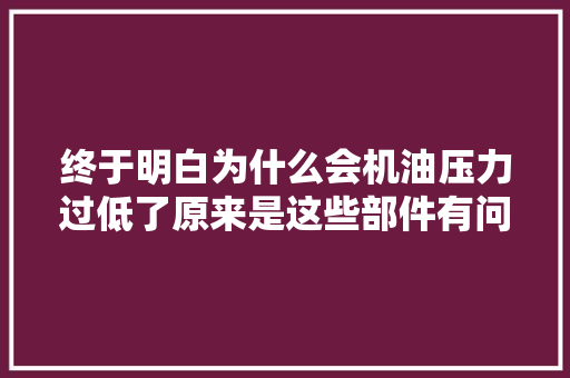 终于明白为什么会机油压力过低了原来是这些部件有问题